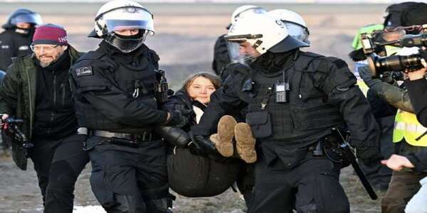 Climate activist Greta Thunberg in police custody, protesting against coal mine